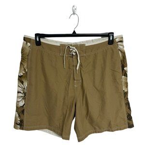 Speedo Men's Brown Floral Elastic Waist Draw String Swim Shorts Size 2XL